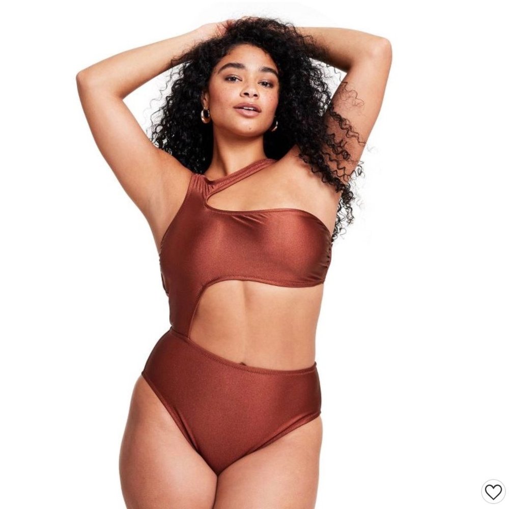 Fe Noel x Target NWT Asymmetrical Bronze Cut Out High Leg Cheeky One Piece Swim